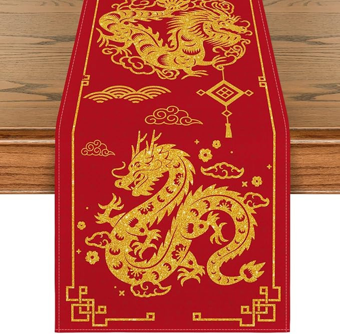 Artoid Mode Chinese Zodiac Dragon 2024 Happy New Year Table Runner, Spring Festival Winter Kitche... | Amazon (US)
