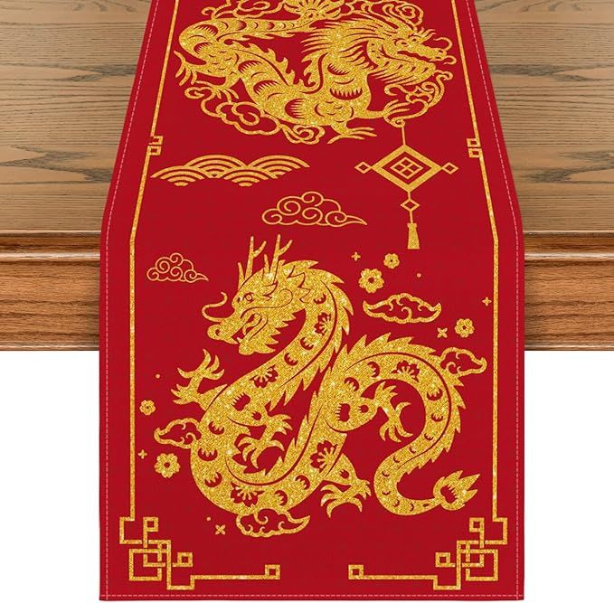 Artoid Mode Chinese Zodiac Dragon 2024 Happy New Year Table Runner, Spring Festival Winter Kitche... | Amazon (US)