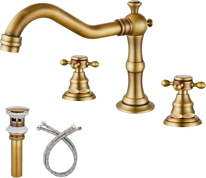 Widespread Bathroom Faucet Double Handle Mixer Tap for Bathtub Brushed Gold Antique Brass Three H... | Amazon (US)