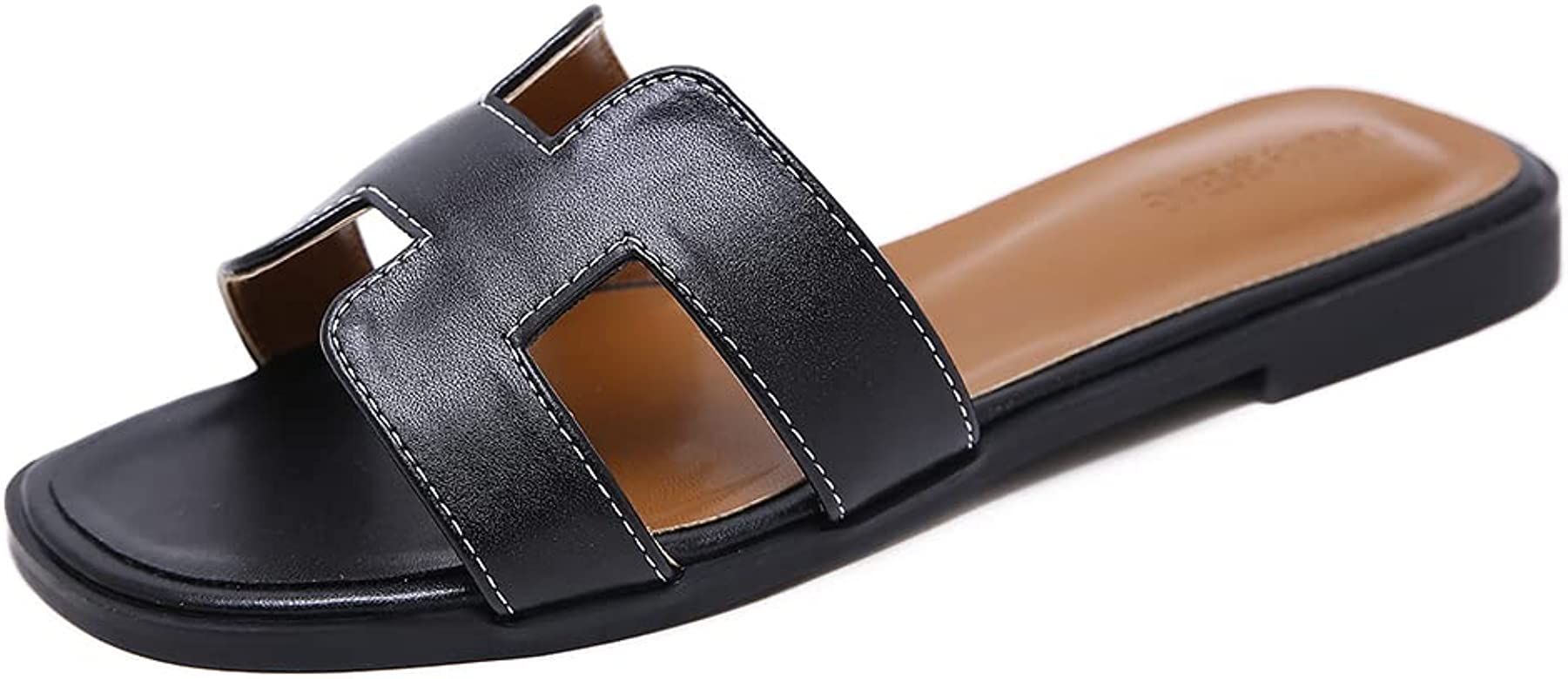 Womens Sandal Flat H-Band Slide Sandal,White, Black, Metallic Sandals | Amazon (US)