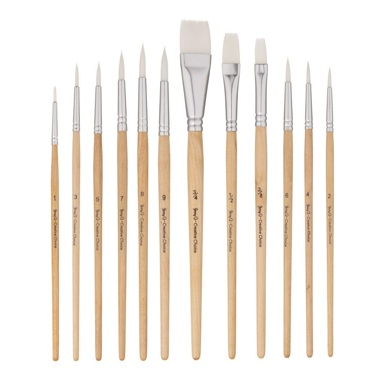 Jerry Q Art 12 PC White Synthetic Hair Round and Flat Paint Brush Set with Short Wood Handle for ... | Amazon (US)