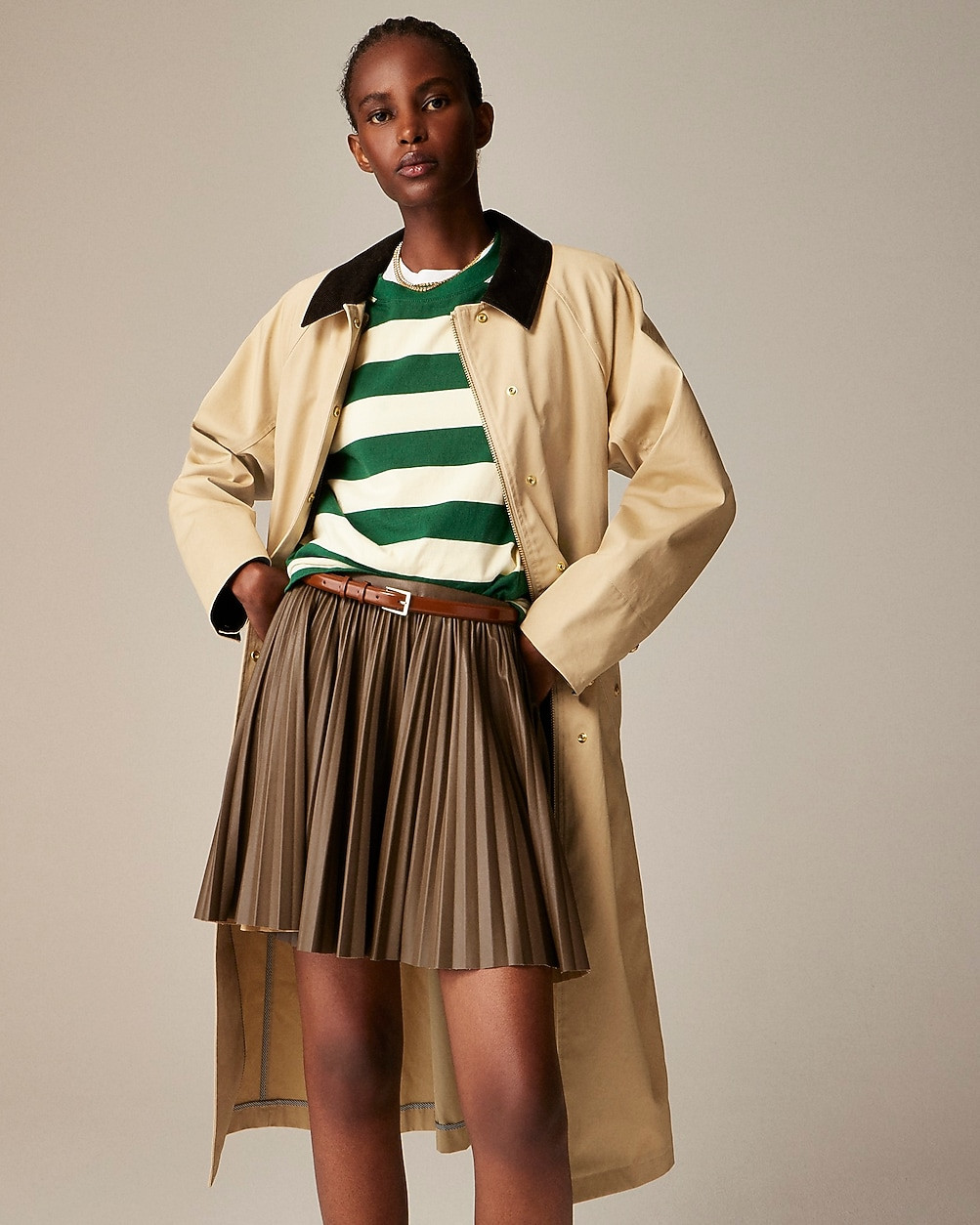 Swingy pleated mini skirt in faux leather | J. Crew US