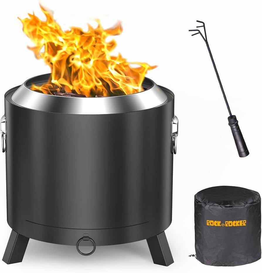 Amazon.com : Rock&Rocker Smokeless Fire Pit, 304 Stainless Steel, 18.5 Inch Outdoor Bonfire Firep... | Amazon (US)