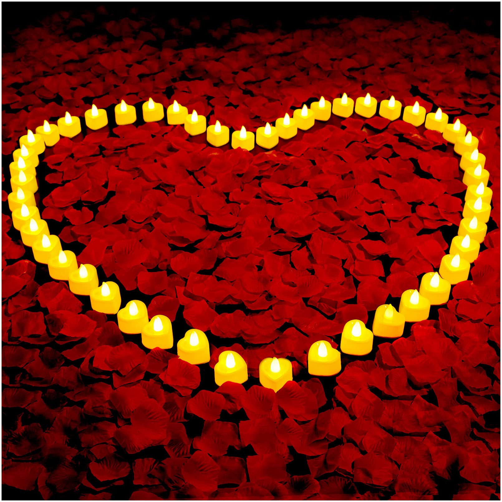 VIPbuy 3000 Pcs Artificial Rose Petals with 48 Pcs Heart Flameless Candles Battery LED Tea Lights... | Amazon (US)