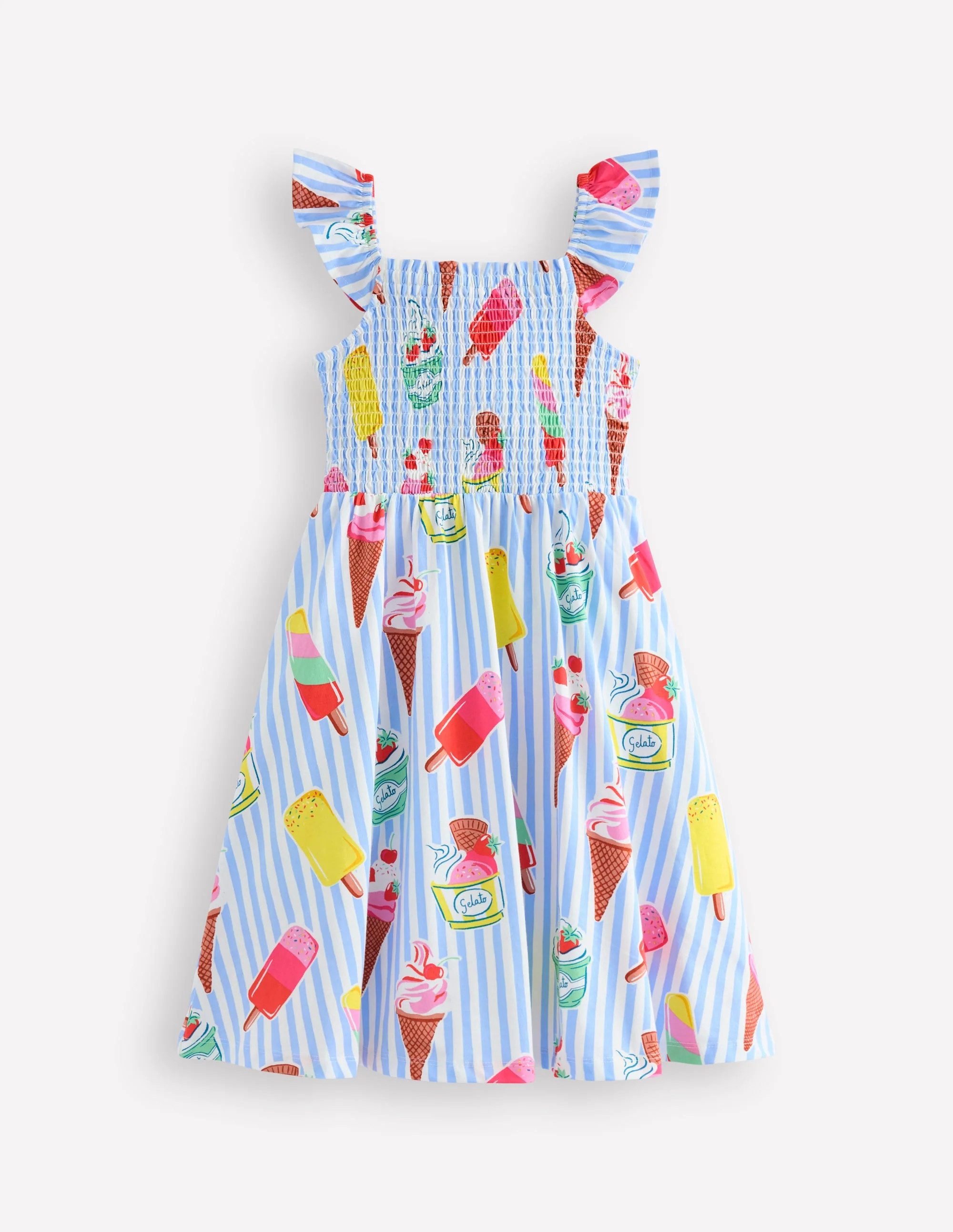Willa Shirred Jersey Dress-Vintage Blue Ice Cream Stripe | Boden (US)