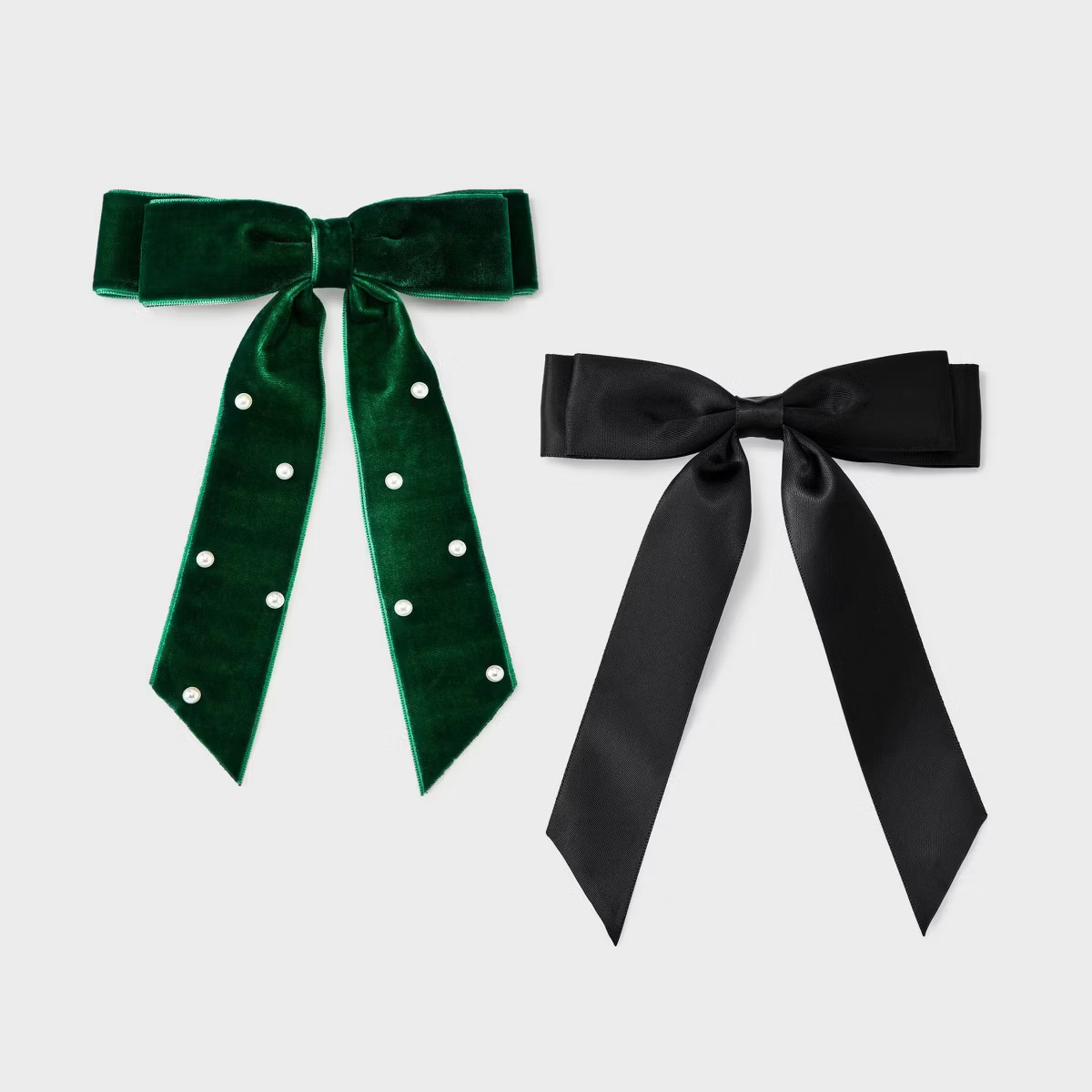 Girls' 2pk Holiday Satin and Velvet Bow Barrette Set - Cat & Jack™ Black/Green | Target