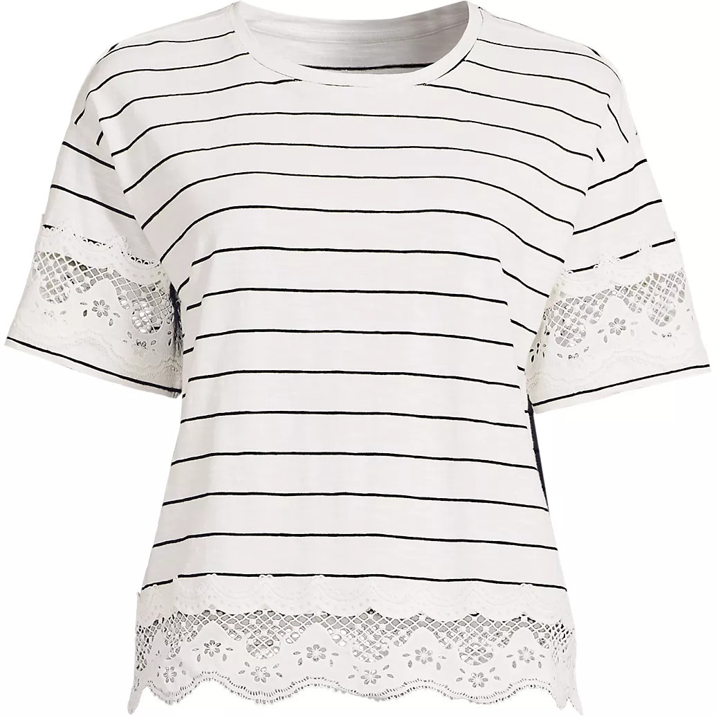 Women's Short Sleeve Slub Jersey Cutwork T-Shirt | Lands' End (US)