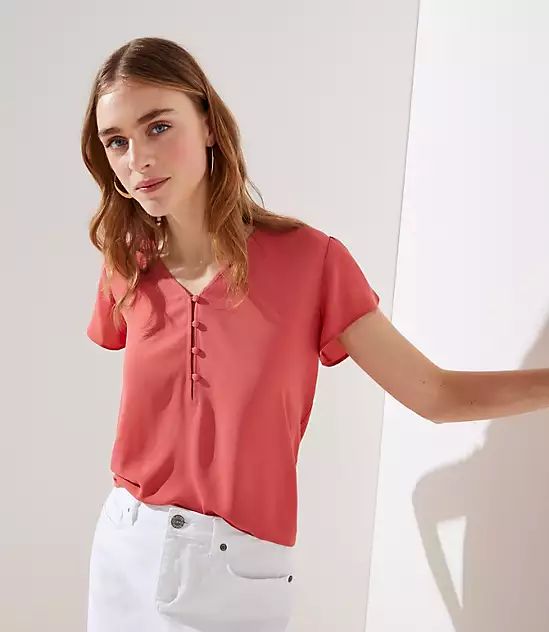 Buttoned Petal Sleeve Top | LOFT