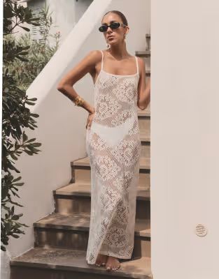 4th & Reckless x Luana Barron agnes crochet maxi beach dress in off white | ASOS (Global)