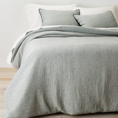 Full/Queen Textured Chambray Comforter & Sham Set Dark Teal Blue - Casaluna™: 250 Thread Count, OEKO-TEX Certified | Target