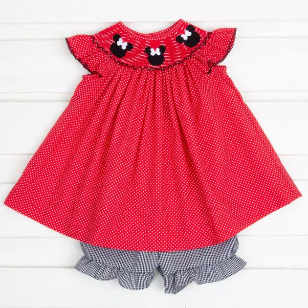 Mouse Ears Smocked Red Dotted Short Set | Classic Whimsy