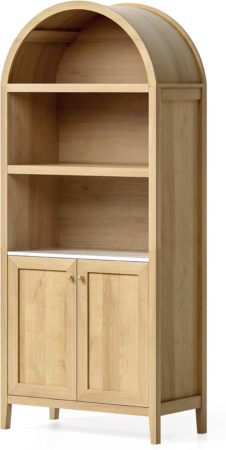 71" Tall Arched Cabinet, 5-Tier Arched Bookcase Storage Display Cabinet with Faux Marble Top, Mod... | Amazon (US)