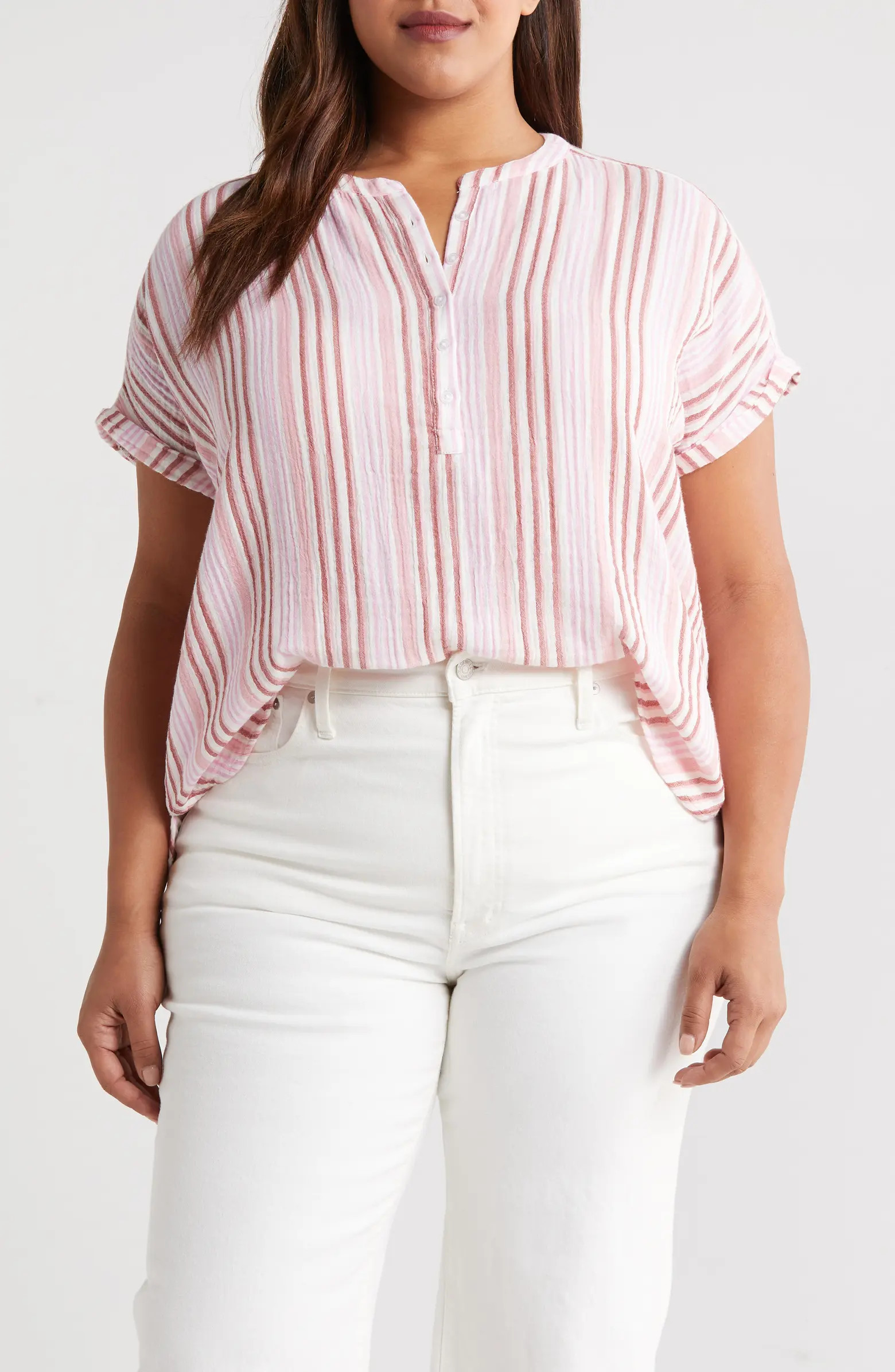 Stripe Cotton Gauze Henley | Nordstrom
