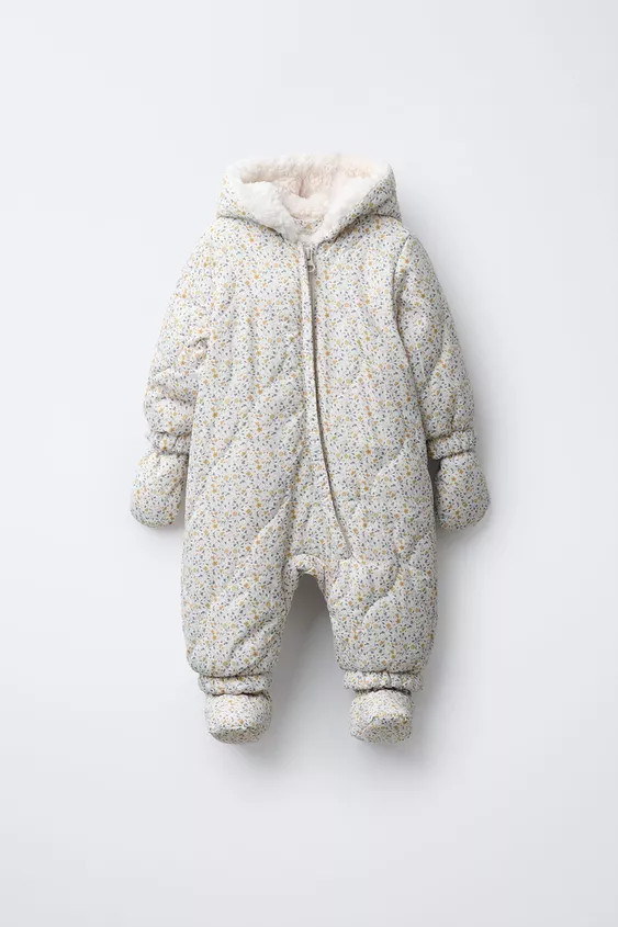 NYLON ROMPER WITH DETACHABLE MITTENS AND BOOTIES, FLORAL PRINT | Zara US