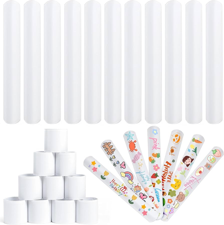 36Pcs Slap Bracelets Bulk - White DIY Blank Snap Bands for Kids Birthday Party Favors, School Cra... | Amazon (US)