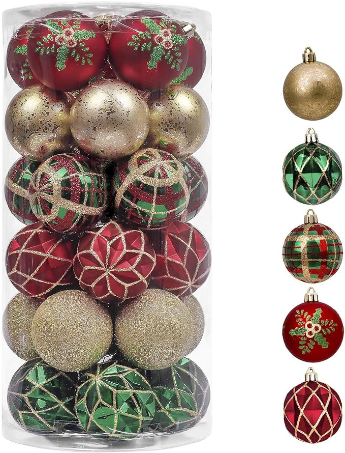 Valery Madelyn Christmas Ornaments Set, 30ct Red Green and Gold Shatterproof Christmas Tree Decor... | Amazon (US)