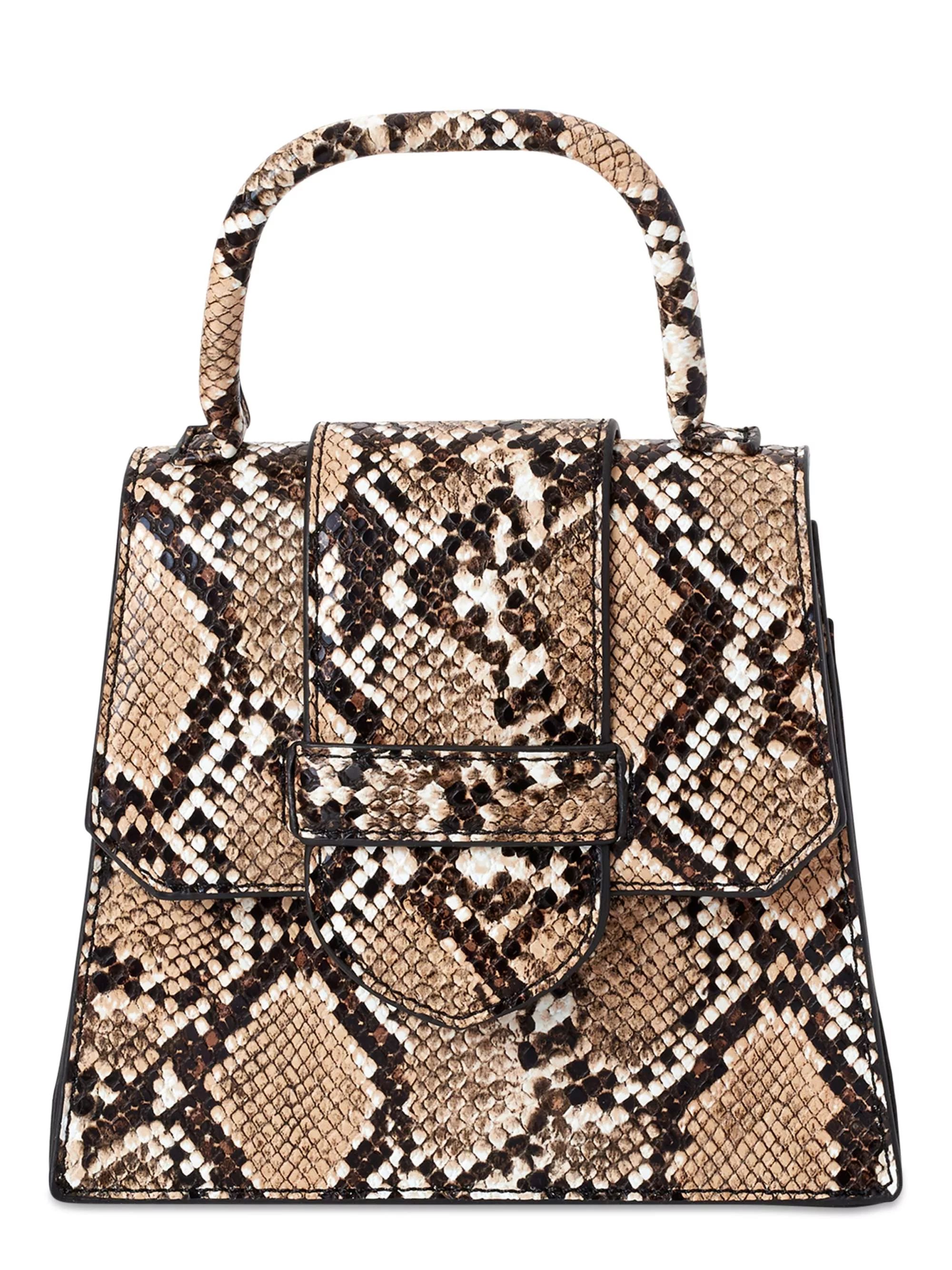 Scoop Women's Faux Leather Snake Top Handle Mini Crossbody Bag Natural | Walmart (US)
