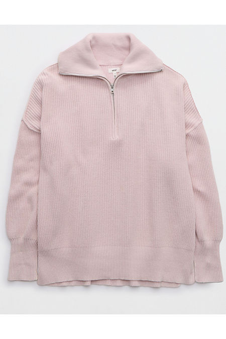Aerie Beyond Quarter Zip Sweater Women's Lavender Dawn L | American Eagle Outfitters (US & CA)