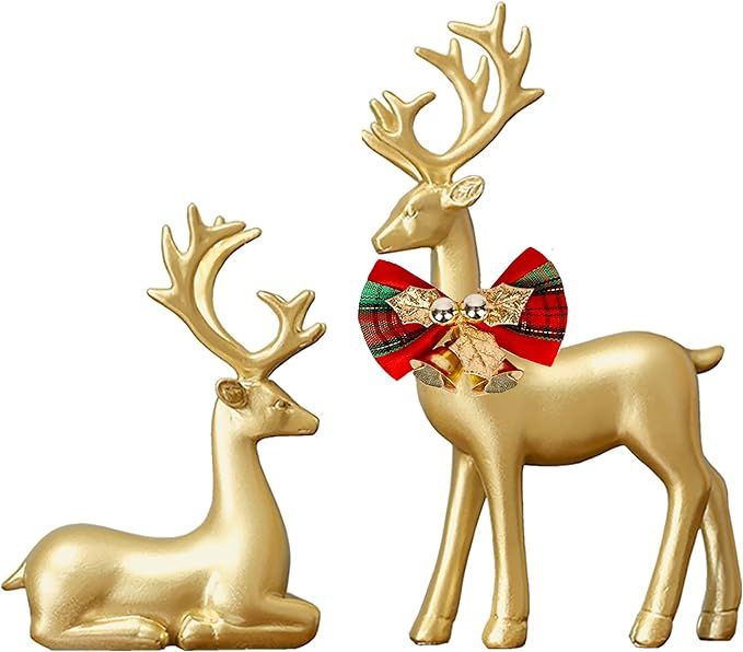 FANTESTICRYAN Small Reindeer Sculpture Resin Christmas Reindeer Elk 2pcs Christmas Home Decor Sta... | Amazon (US)