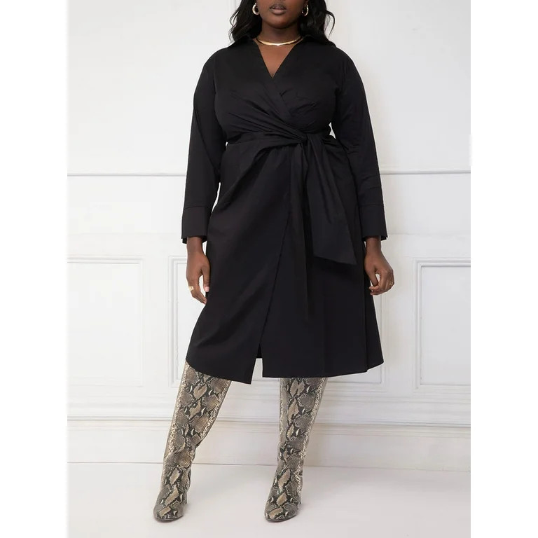ELOQUII Elements Women's Plus Size Side-Tie Shirt Dress | Walmart (US)