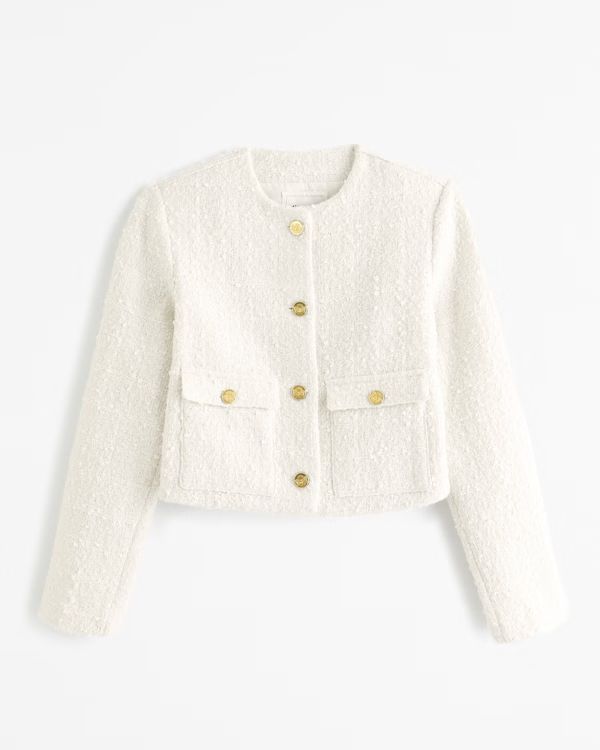 Women's Collarless Tweed Jacket | Women's New Arrivals | Abercrombie.com | Abercrombie & Fitch (US)