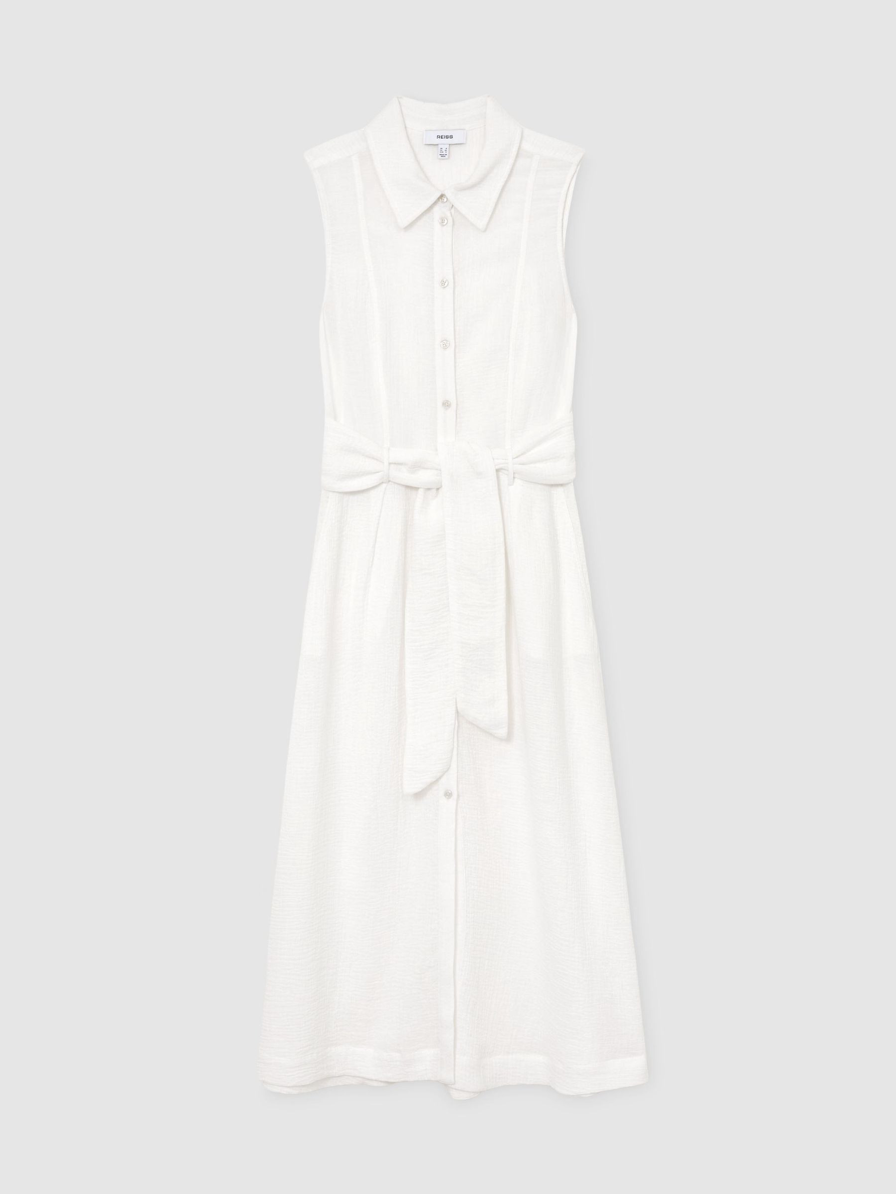 Reiss Cotton Cheesecloth Belted Shirt Dress in Ivory - REISS | Reiss UK