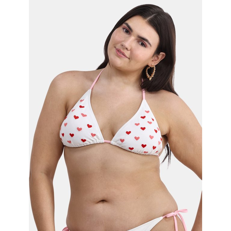 No Boundaries Women's Love Club Embroidery Triangle Bikini Top, Sizes XXS - XXL | Walmart (US)