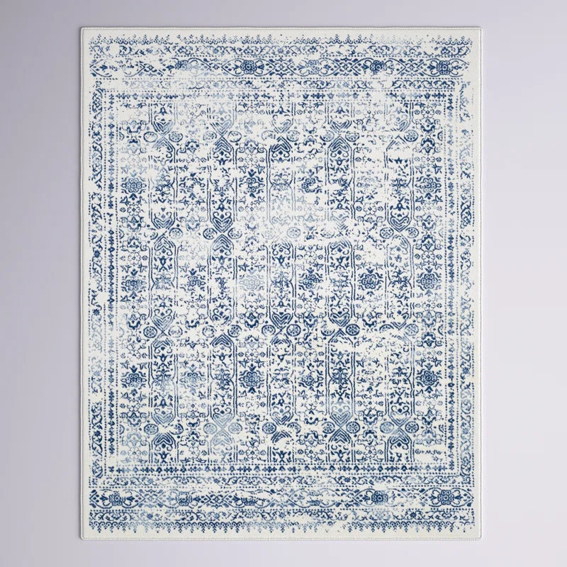 Shyann Performance Dark Blue,/Light Blue/White Rug | Wayfair North America
