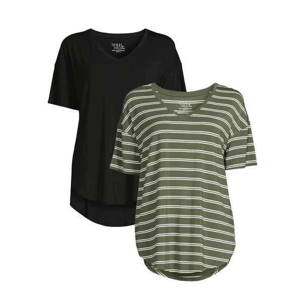 Time and Tru Women's V-Neck Tunic T-Shirt, 2-Pack - Walmart.com | Walmart (US)