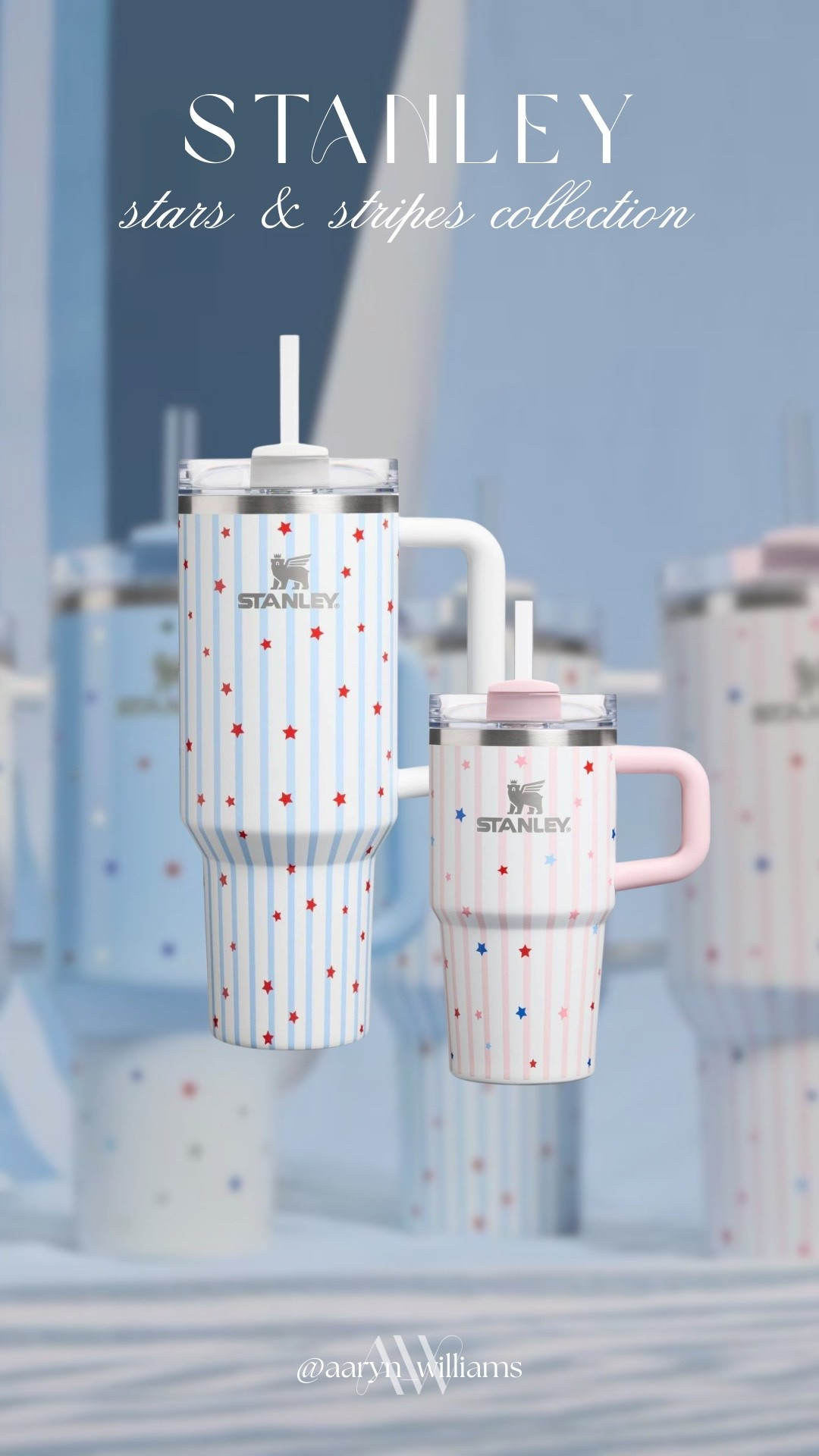 The new Stanley stars & stripes collection is SO cute 🇺🇸✨ the pastel stripes and tiny stars have me ready for summer already 🤍