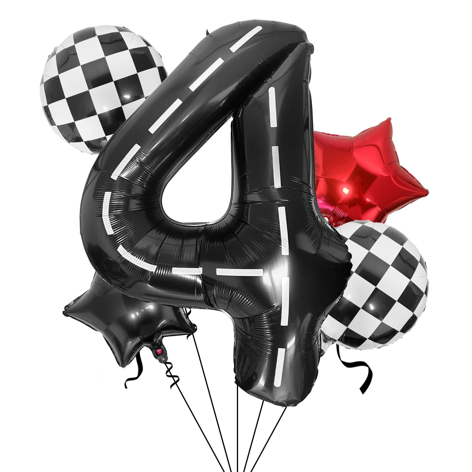 Race Car 4 Balloons 40 Inch Racetrack Number 4 Balloon, Large Black Racing Car 4 Balloon Road Balloon Checkered Star Balloons for Race Car Truck Tire Theme Boys 4th Birthday Party Decor | Amazon (US)