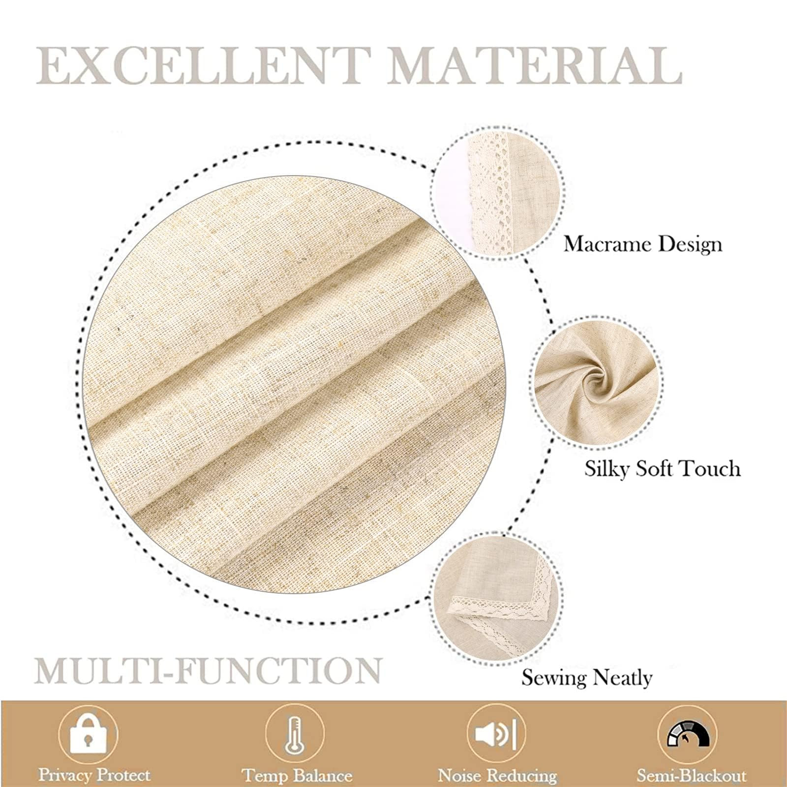 ColorBird Farmhouse Linen Curtains 84 inches Long, 2 Panels Macrame Trim Light Filtering Curtains... | Amazon (US)