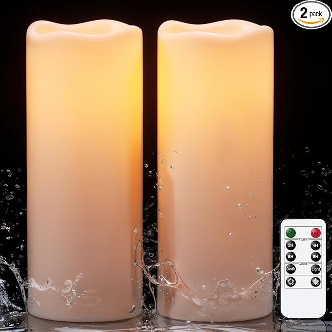 Outdoor Candles Waterproof with Remote Timer, 10” x 4” Large Battery Operated Candles, LED Pi... | Amazon (US)