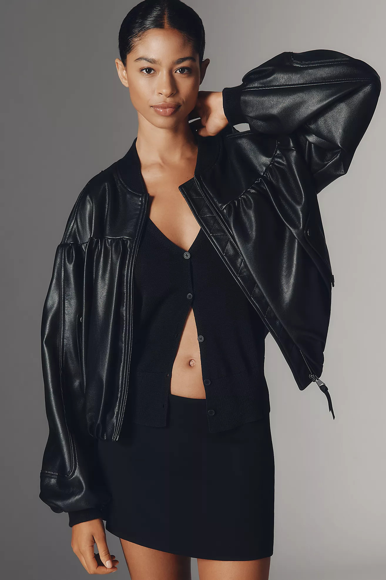 By Anthropologie Faux Leather Crop Bubble Bomber Jacket | Anthropologie (US)