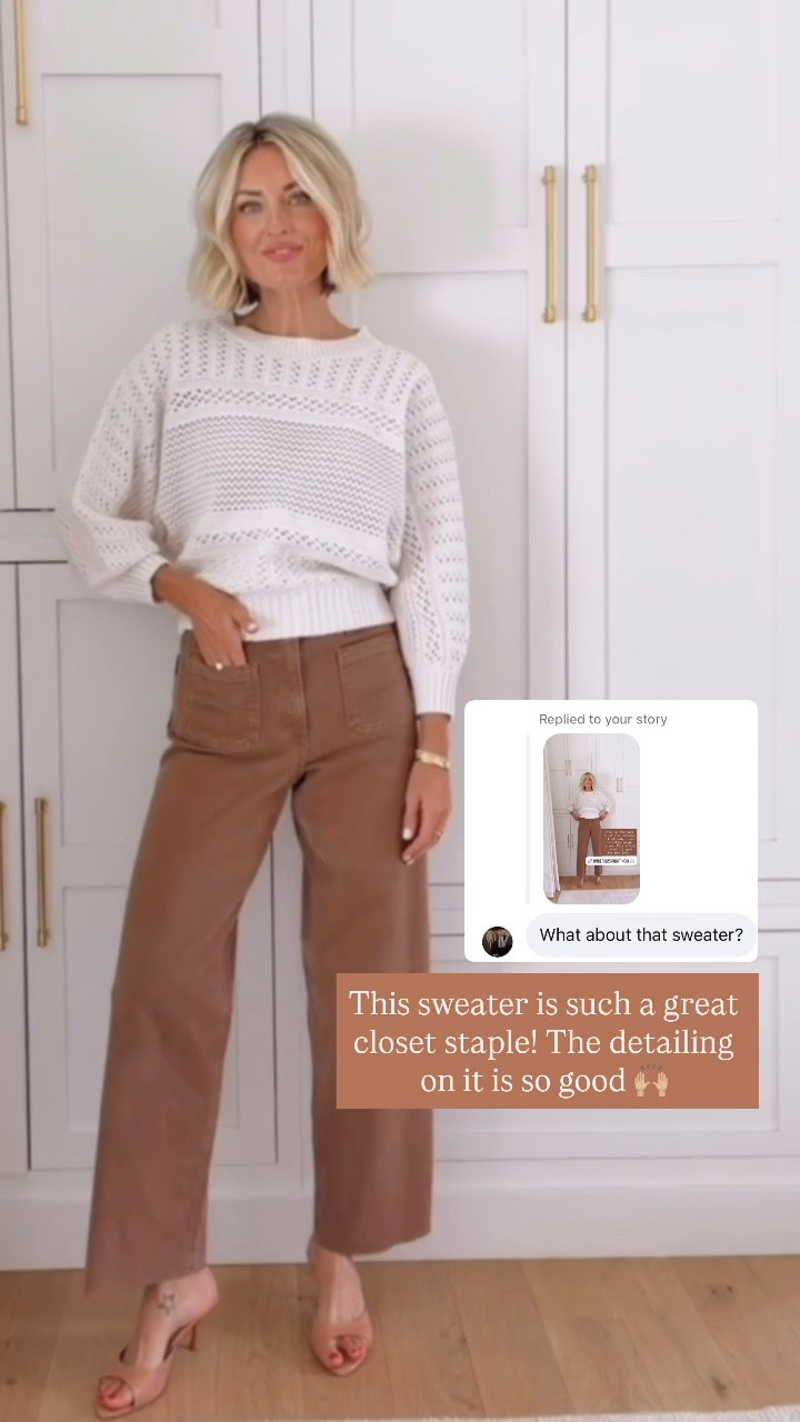 Really love the delicate detail of this sweater 😍👌🏼 looks so high end but it’s under $30! Paired with my go to barrel jeans under $25 on sale! Wearing M/2 

Loverly grey, barrel jeans outfit brown, cream Pointelle sweater, transitional outfit ideas, Target fashion finds, women’s style affordable

#LTKSeasonal #LTKSaleAlert