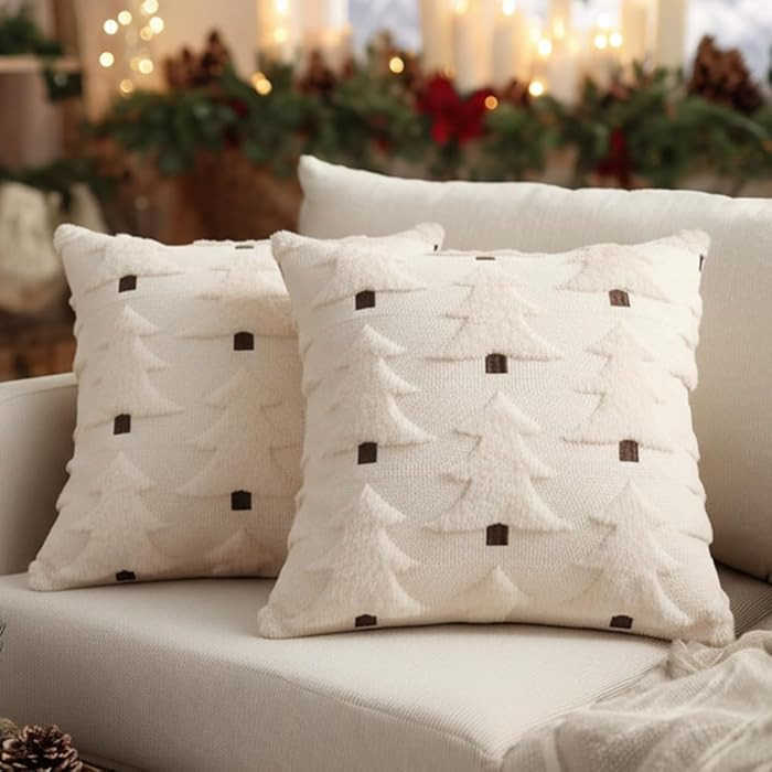 GEEORY Christmas Pillow Covers 18x18 Inch Set of 2, Christmas Decorations Xmas Tree Soft Plush Fl... | Amazon (US)
