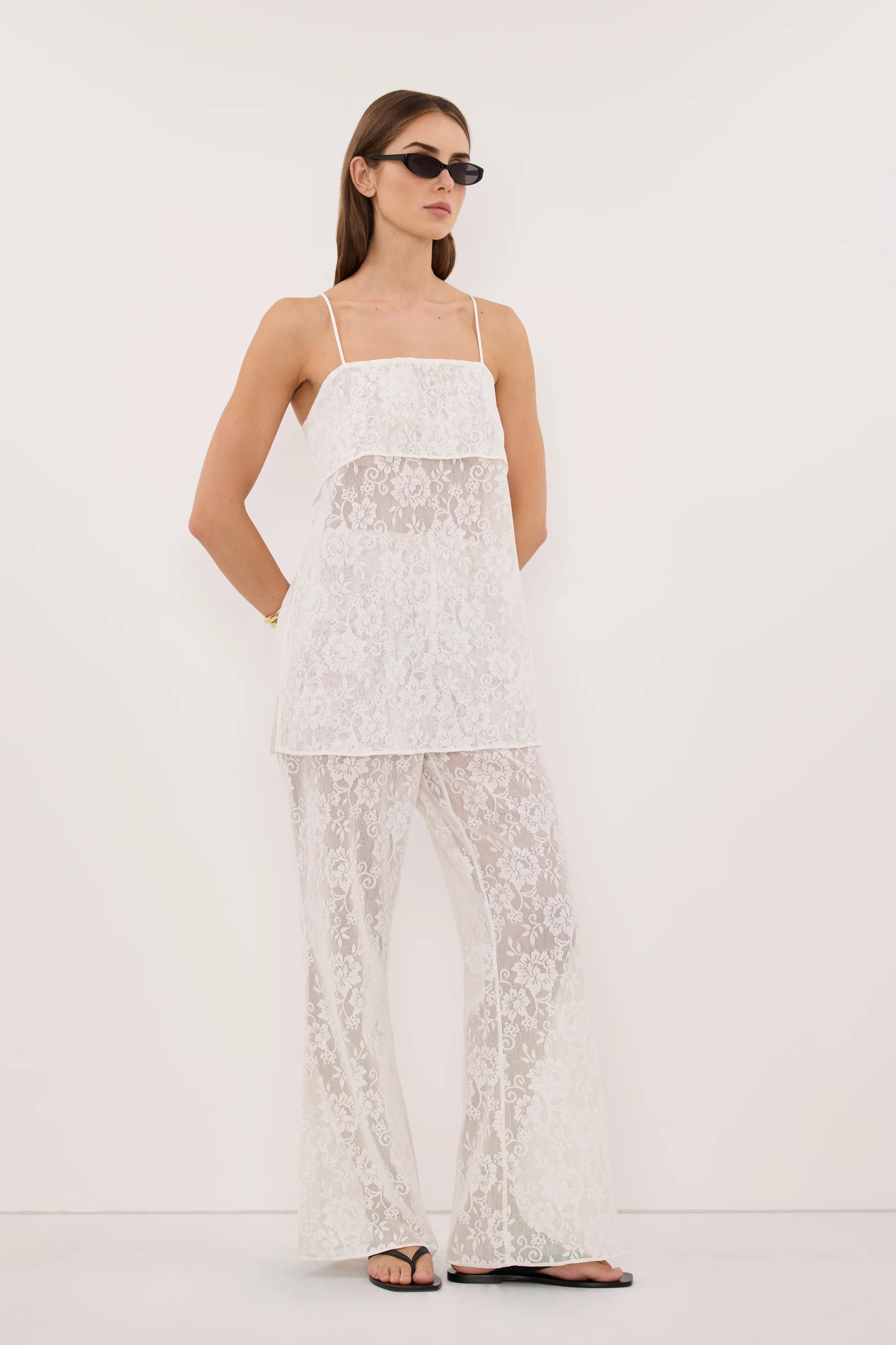 ANYA WHITE LACE WATERFALL TOP | DISSH