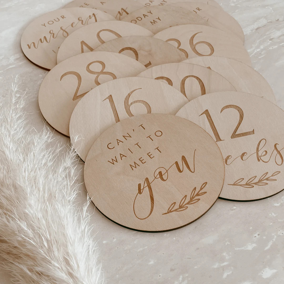 Wooden Pregnancy Milestone Cards Set of 14 Engraved - Etsy | Etsy (US)