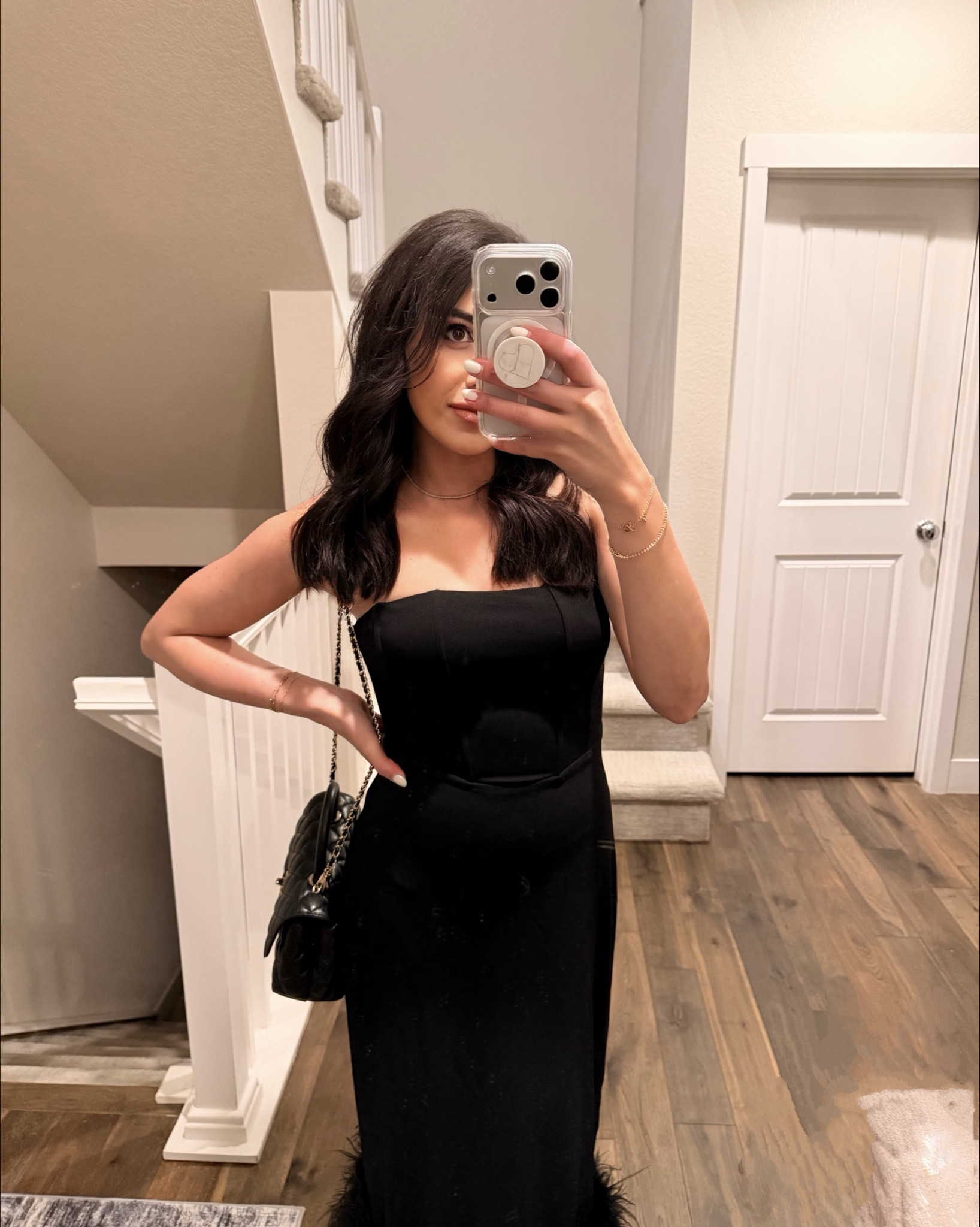 Black strapless midi holiday dress with fur 🖤

#LTKootd #LTKFindsUnder100 #LTKHoliday