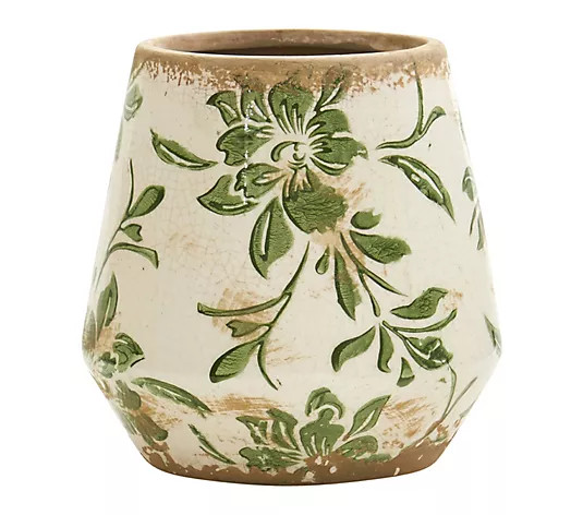Make Your Selection: Nearly Natural 5.5" Tuscan Ceramic Green ScrollPlanter | QVC