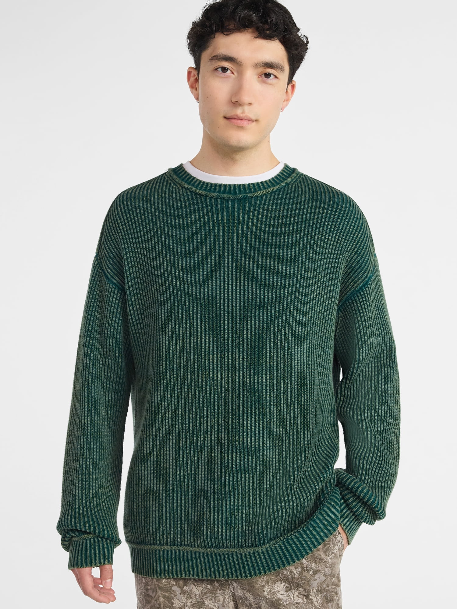 No Boundaries Ribbed Crewneck Sweater with Long Sleeves, Men's | Walmart (US)