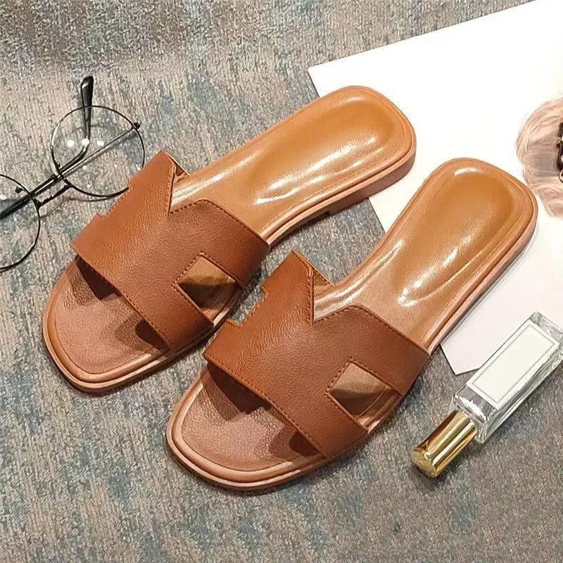 Designer Sandals For Women Luxury Flat Slippers Classical Genuine Leather Slides Summer Beach San... | DHGate