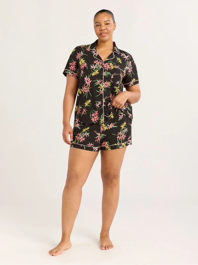 Joypsun Women's Dreamy Soft Collection Notch Collar Top and Shorts Pajama Set, 2-Piece, Sizes XS-... | Walmart (US)