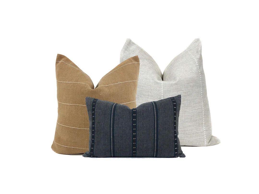 Sofa Pillow Combination 3 Pillow Covers Rust Blue Cream Sofa Pillow Set Throw Pillow Combo Design... | Etsy (US)
