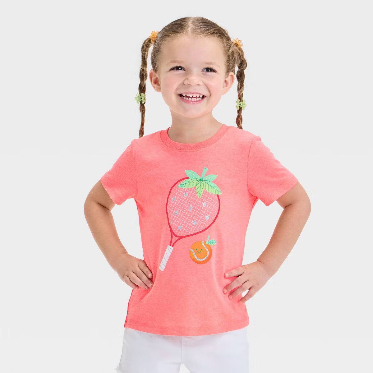 Toddler Girls' Neon Coral Tennis Graphic T-Shirt - Cat & Jack™ Coral Pink | Target