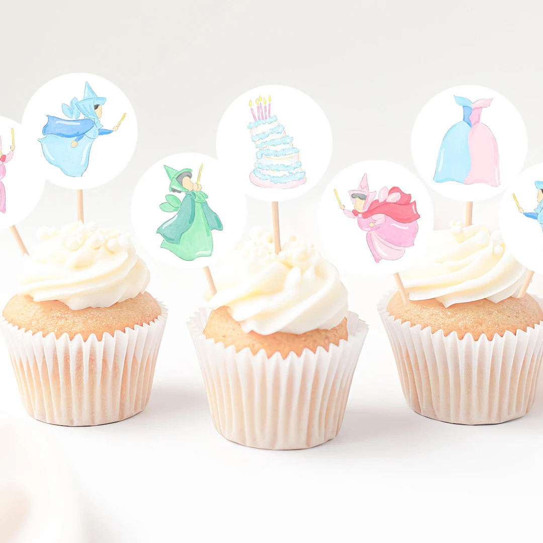 Circle Cupcake Toppers for Sleeping Beauty Inspired Party; 8.5x11 Printable Digital Download for ... | Etsy (US)