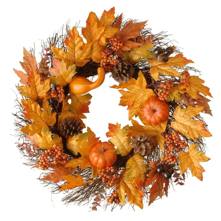 National Tree Company Artificial Autumn Wreath, Decorated with Gourds, Pumpkins, Berry Clusters, ... | Walmart (US)