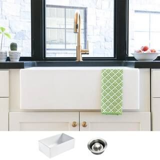 Bradstreet II Farmhouse Fireclay 30 in. Single Bowl Kitchen Sink in Crisp White with Disposal Dra... | The Home Depot