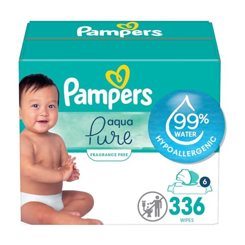 Pampers Aqua Pure Sensitive Baby Wipes, 99% Water, Hypoallergenic, Unscented Baby Wipes, 336 Baby Wipes Total (6 Flip-Top Packs) | Amazon (US)