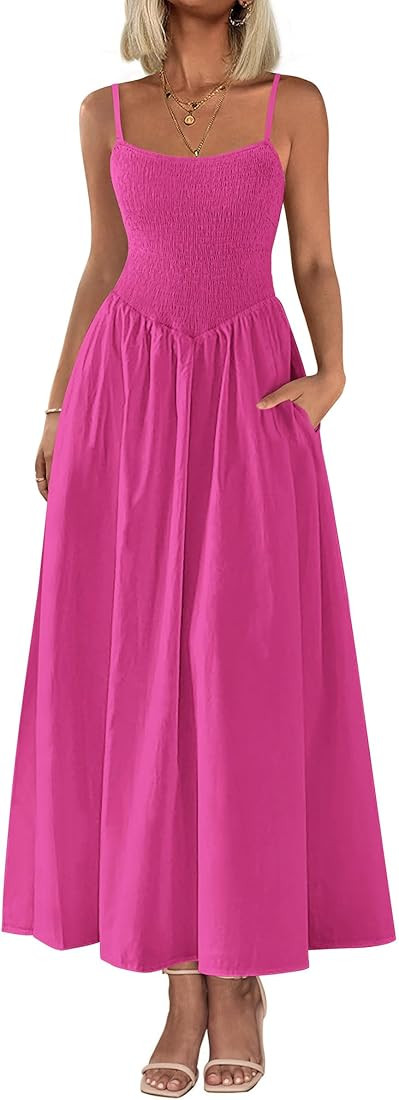 PRETTYGARDEN Women's Smocked Maxi Dresses 2025 Summer Beach Sundress Casual Spaghetti Strap Swing... | Amazon (US)